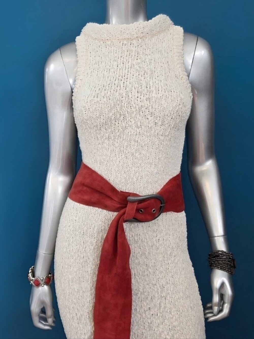 ๐๏ธ๐ ARRANGE Boucle Open Knit Racer Neckline Maxi Dress in Off White // (NWT) - Picture 3 of 16